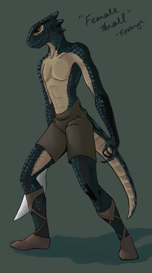 The thrall are a slender, reptilian and sentient species